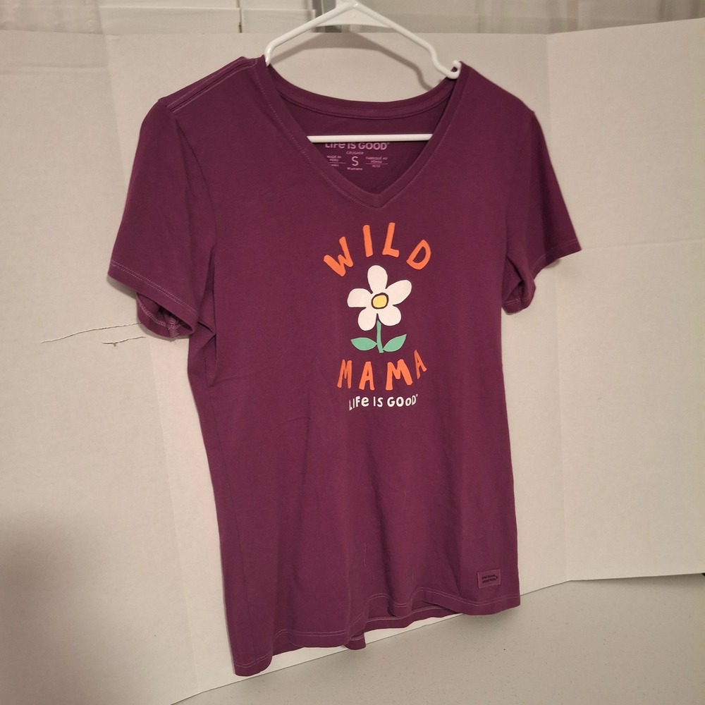 Life is Good Womens Crusher T Shirt Wild‎ Mama Flower V Neck Purple Size S